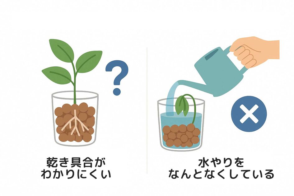 ハイドロカルチャーの水やりが難しい理由の図解
